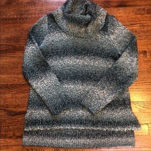 Elle oversize tunic sweater shades of teal and silver metallic turtleneck M